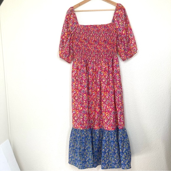 House Of Harlow 1960 Floral Maxi Dress Large Puff Sleeves Cotton Poplin Pink - Picture 4 of 16